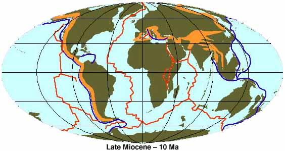 Late Miocene Plate tectonic reconstruction map