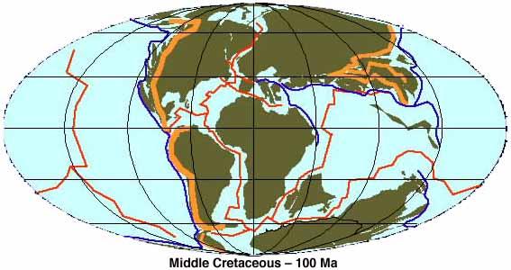 Mid Cretaceous Plate Tectonic Reconstruction map